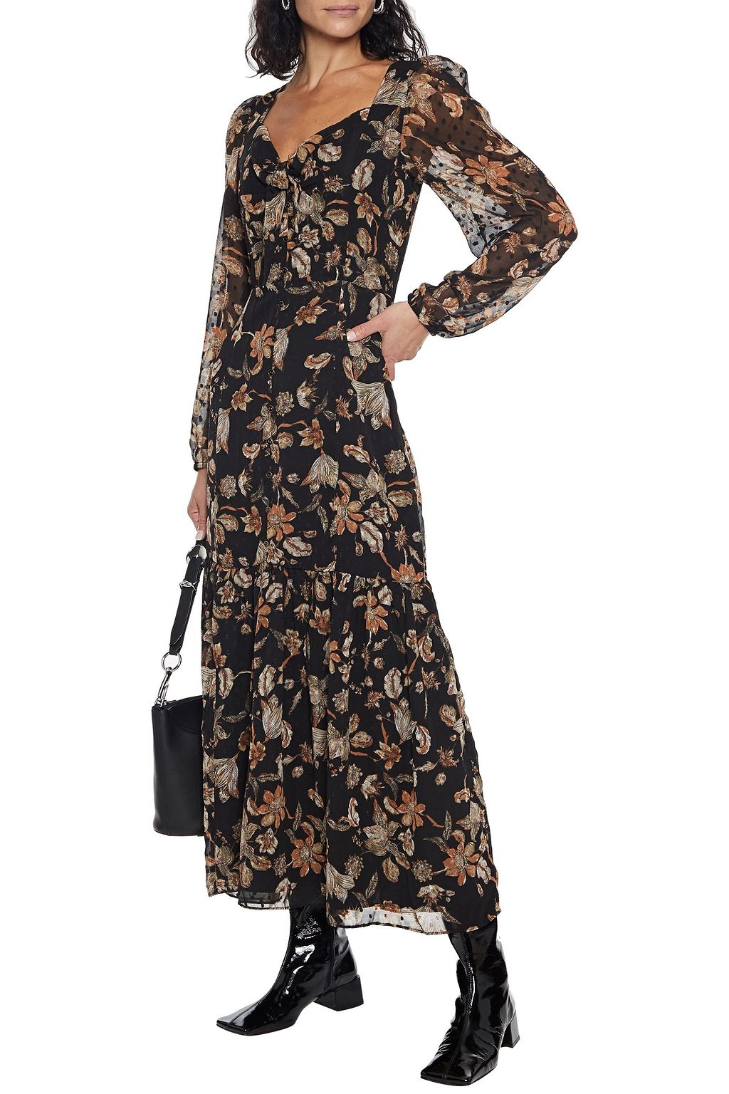 WALTER BAKER Sophia tie-neck floral-print fil coupé chiffon maxi dress