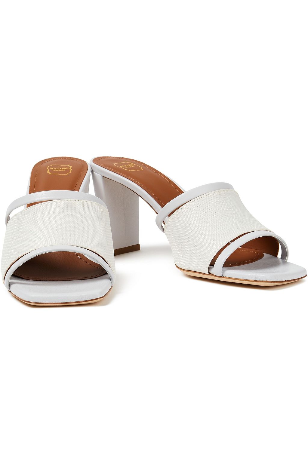 MALONE SOULIERS Demi 70 leather and raffia mules