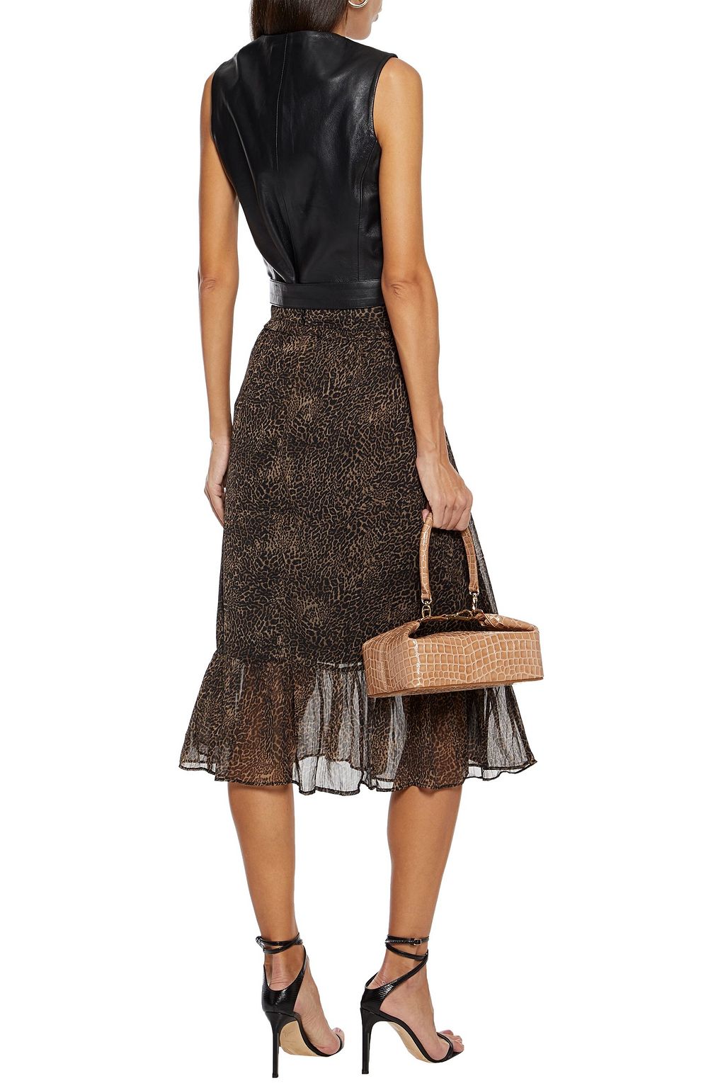 WALTER BAKER Gemma gathered leopard-print crepon midi skirt