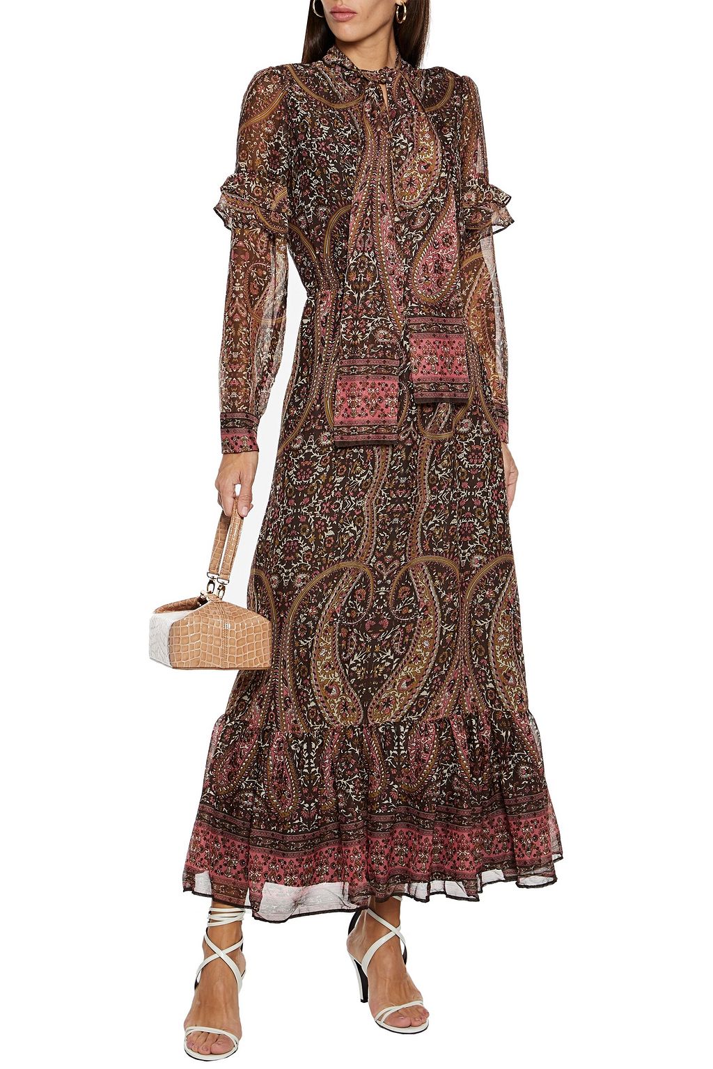 WALTER BAKER Amelia tie-neck printed crepon maxi dress