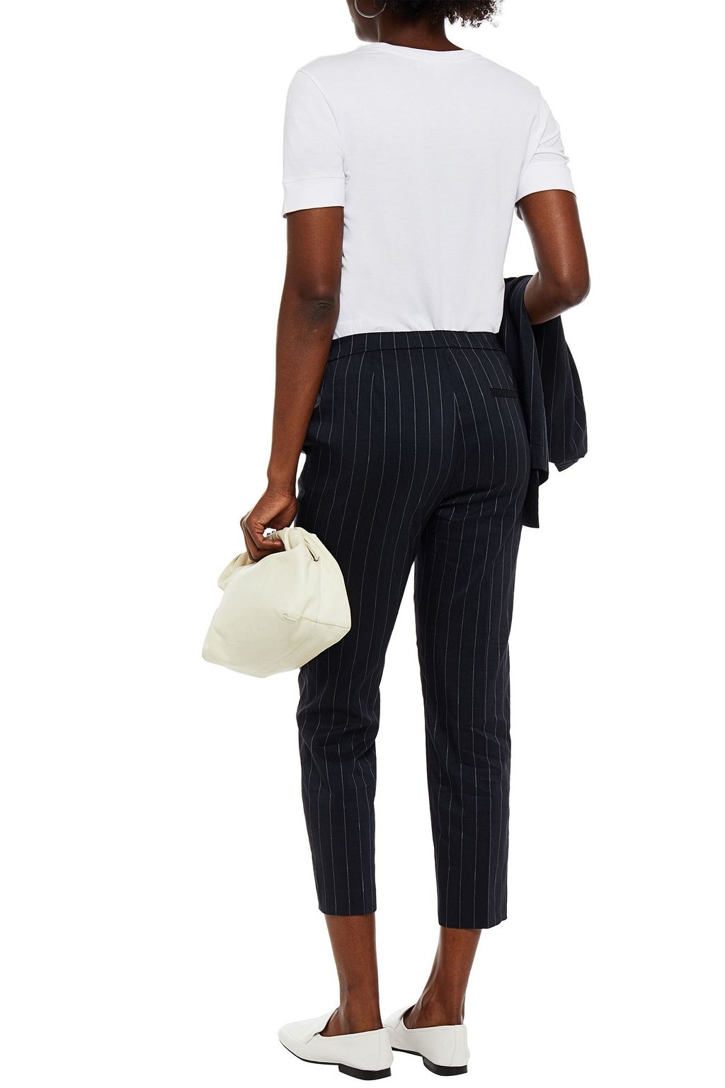 THEORY Cropped pinstriped linen-blend tapered pants