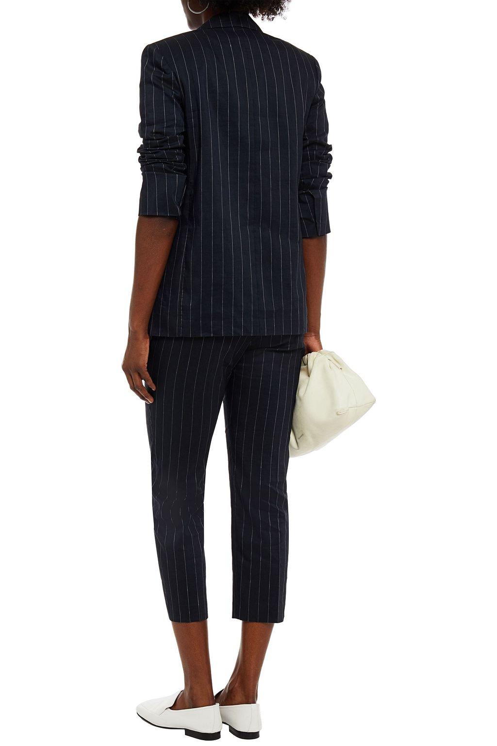 THEORY Piazza double-breasted pinstriped linen-blend blazer
