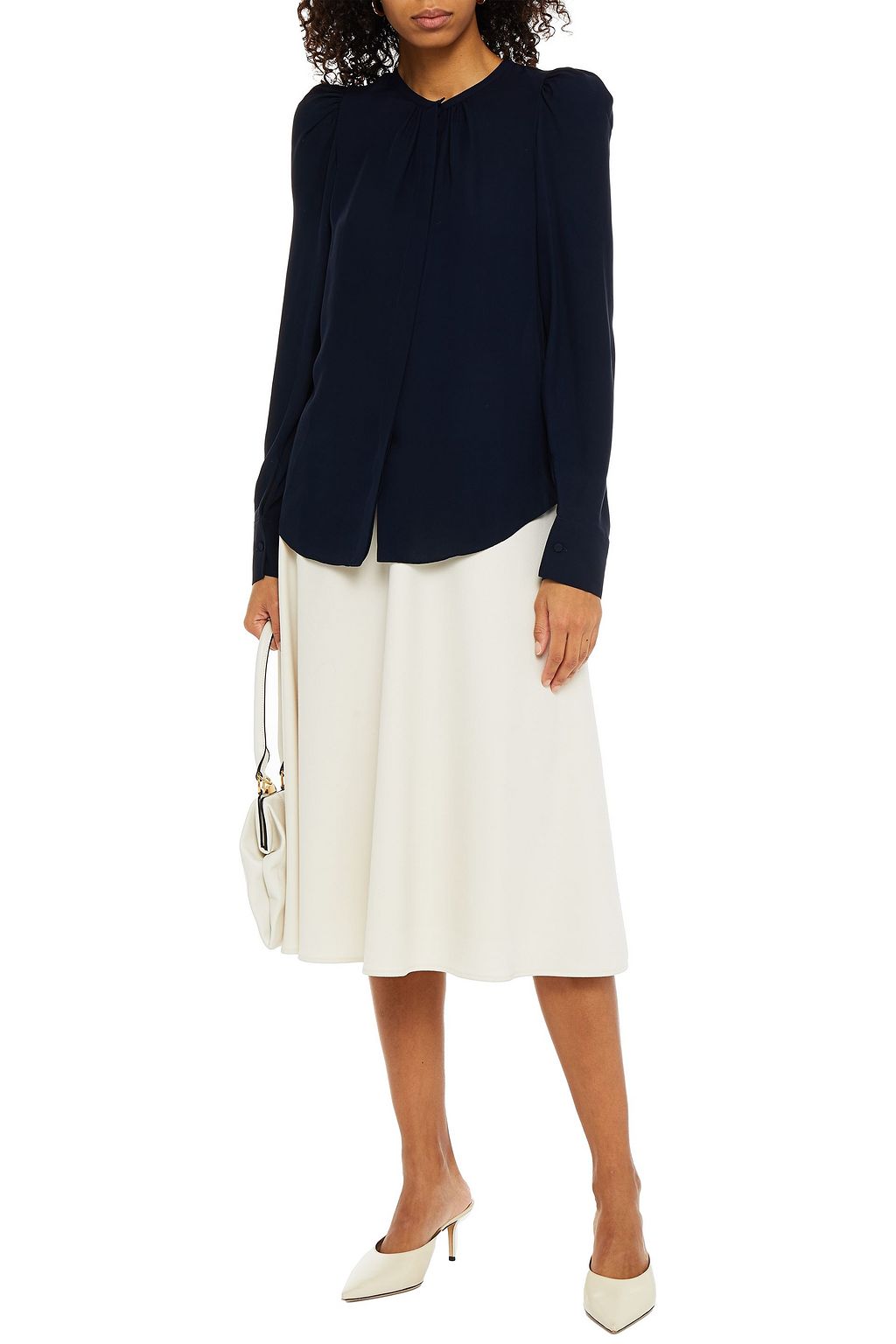 THEORY Gathered silk crepe de chine blouse