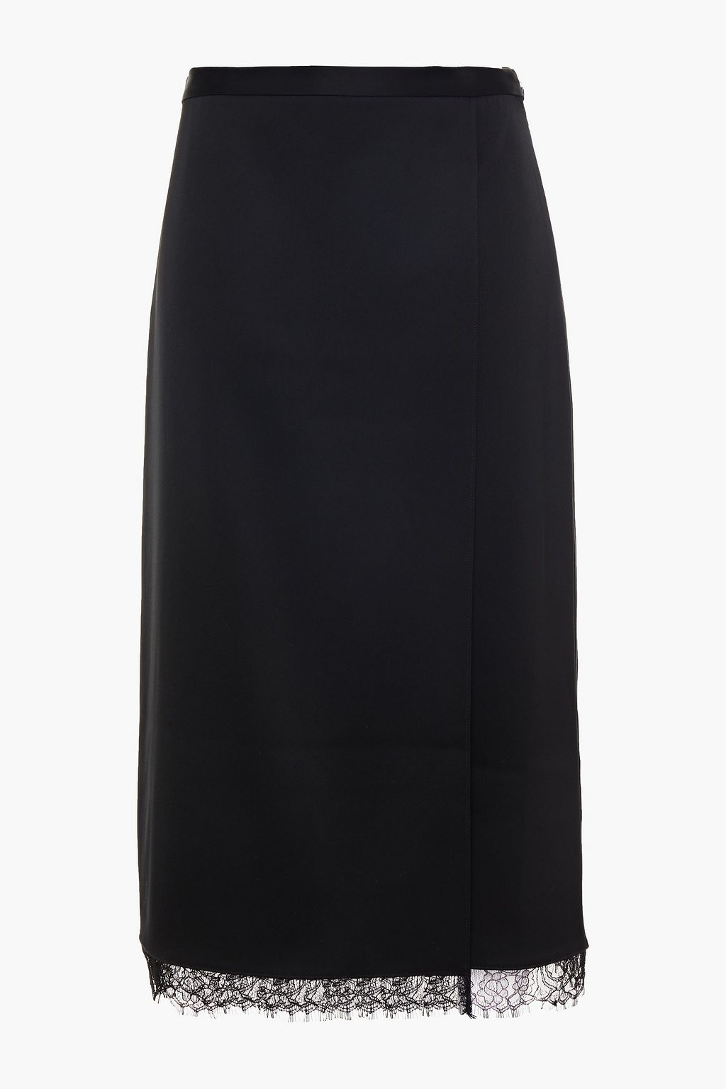 THEORY Wrap-effect lace-trimmed satin midi skirt | THE OUTNET