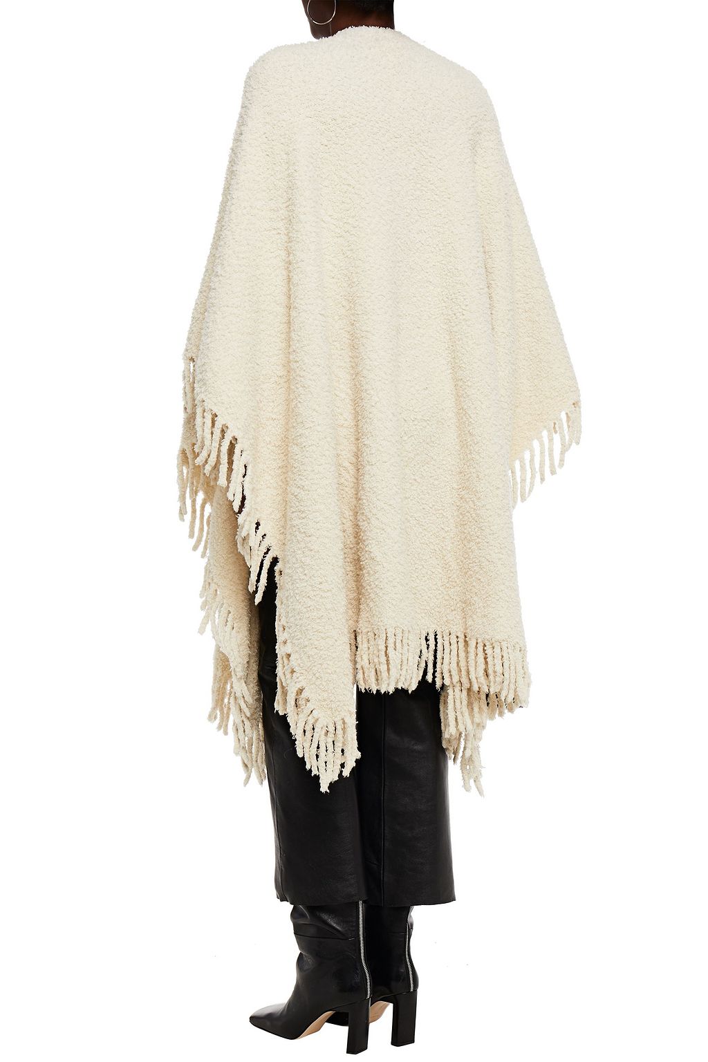 ROSETTA GETTY Fringed bouclé-knit cashmere-blend cape