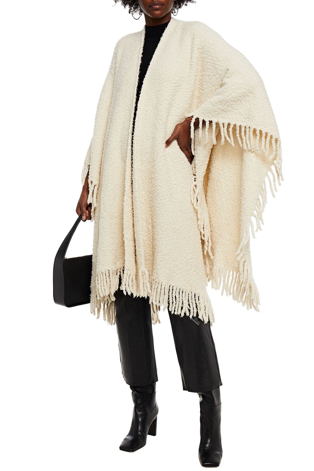ROSETTA GETTY Fringed bouclé-knit cashmere-blend cape