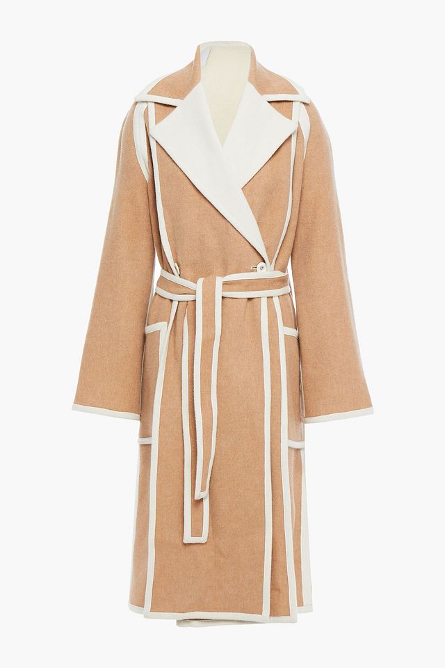 Double-breasted belted two-tone wool-felt coat