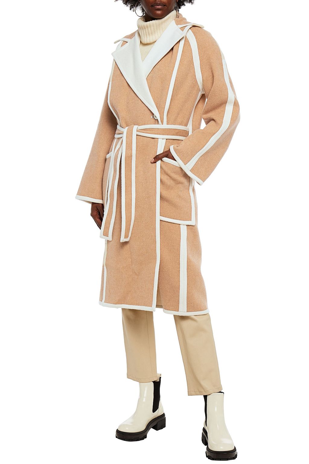ROSETTA GETTY Double-breasted belted two-tone wool-felt coat