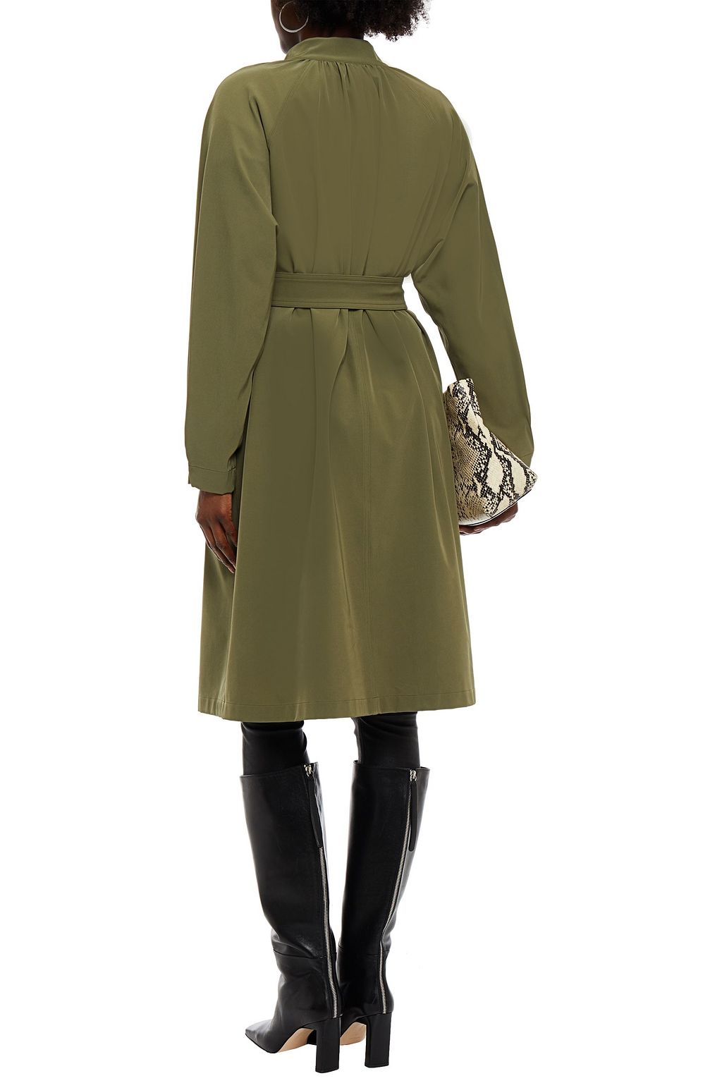 THEORY Harbor belted gathered satin-twill trench coat