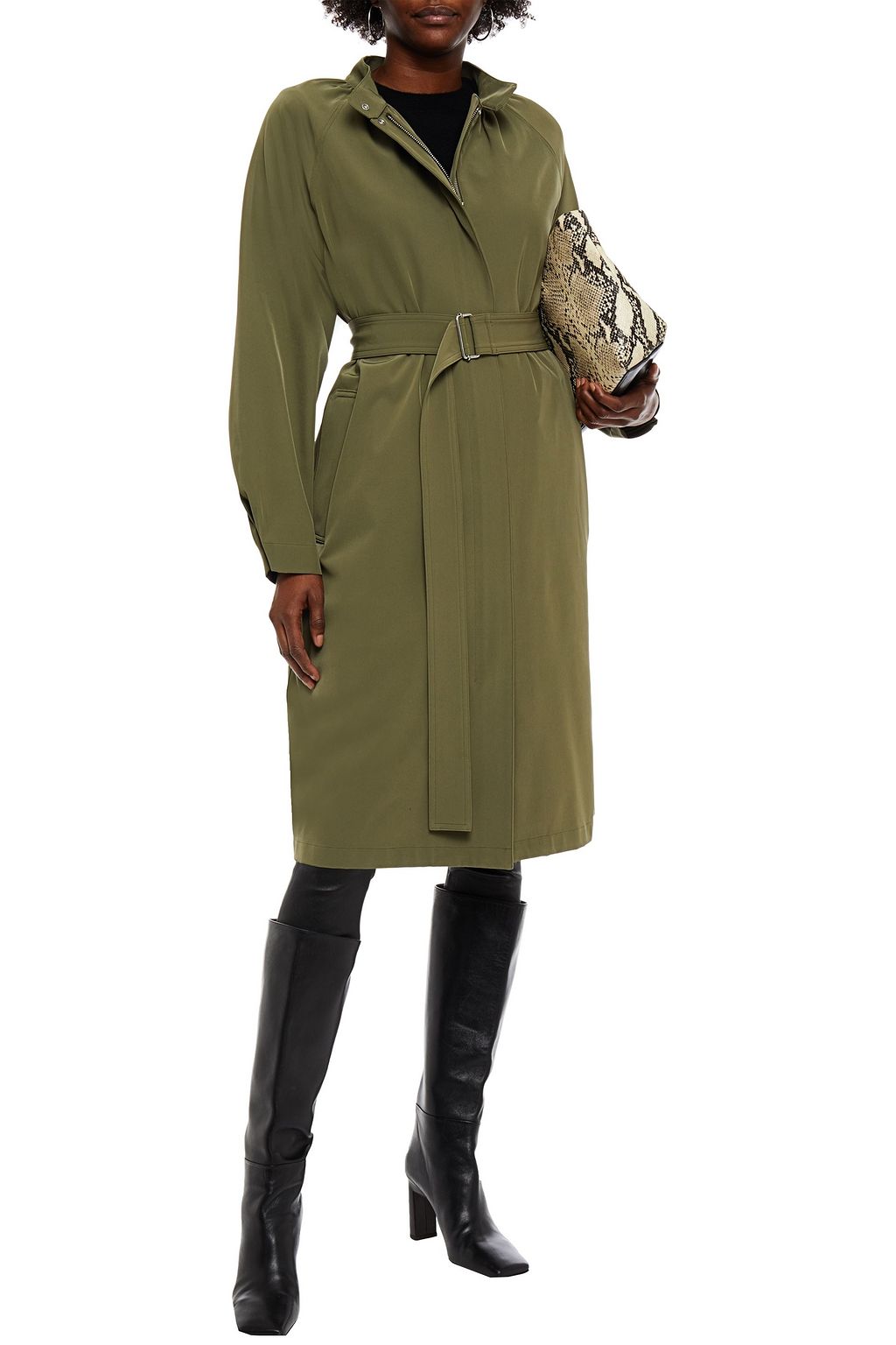 THEORY Harbor belted gathered satin-twill trench coat