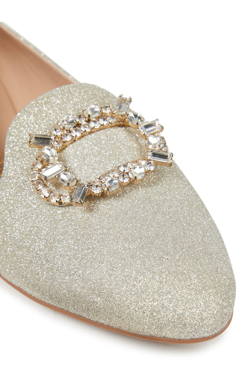 STUART WEITZMAN Hawne crystal-embellished glittered leather loafers