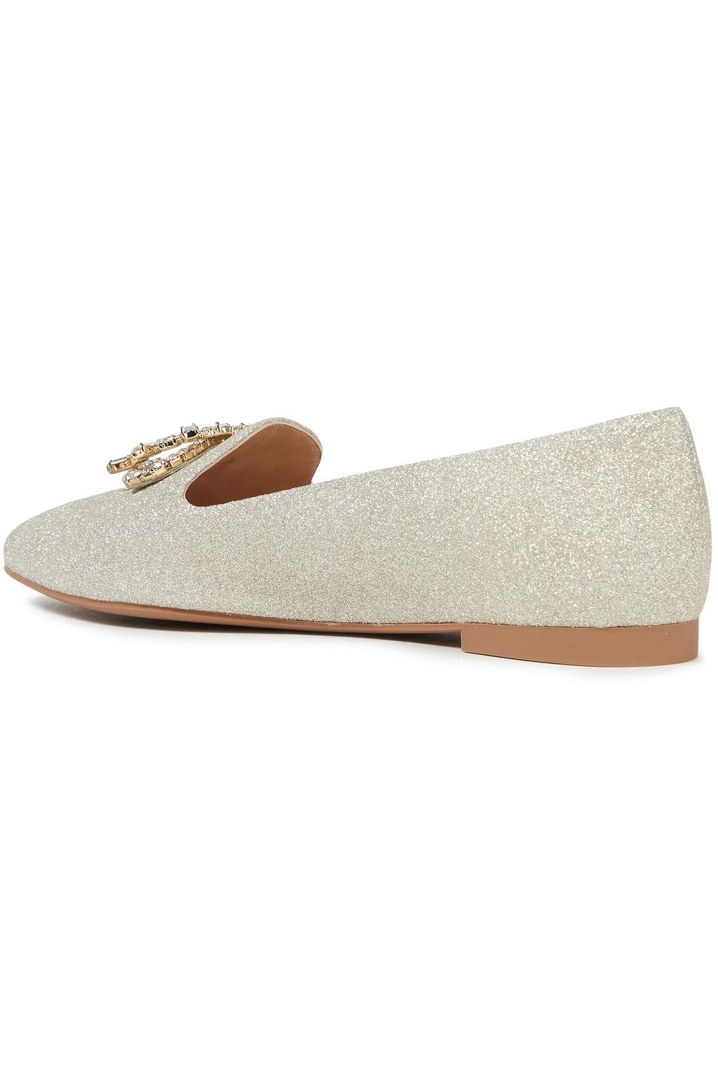 STUART WEITZMAN Hawne crystal-embellished glittered leather loafers