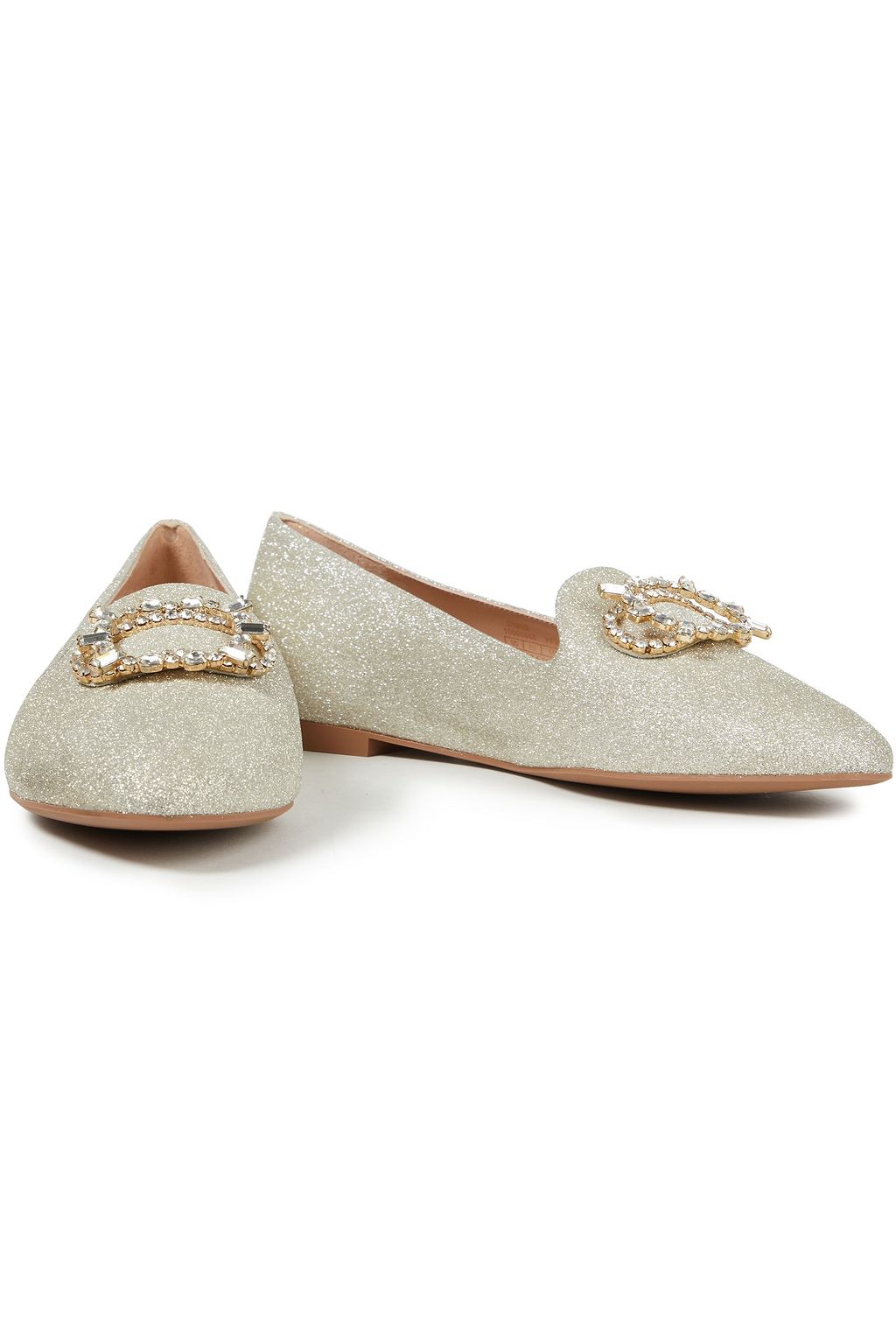 STUART WEITZMAN Hawne crystal-embellished glittered leather loafers