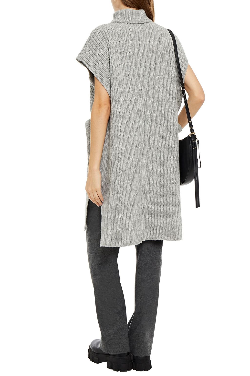 ROSETTA GETTY Mélange ribbed cashmere turtleneck poncho