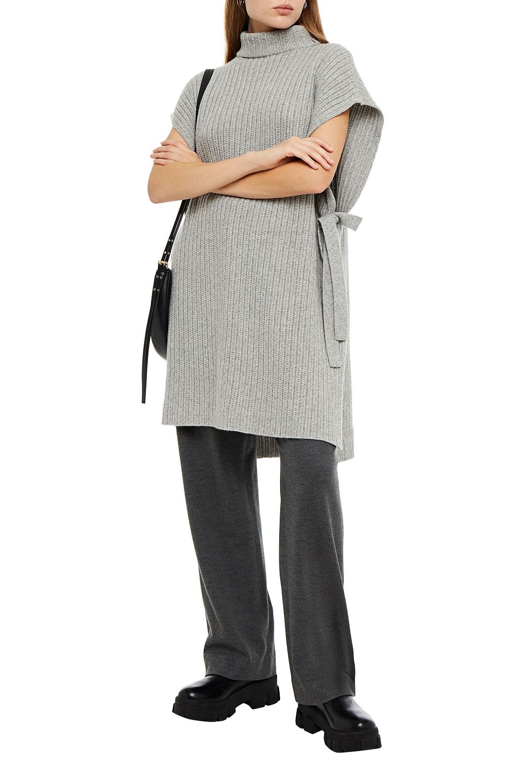 ROSETTA GETTY Mélange ribbed cashmere turtleneck poncho