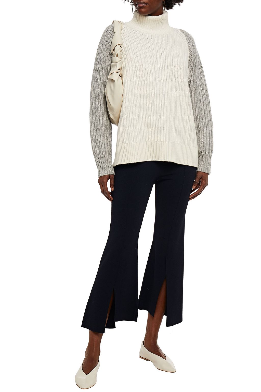 ROSETTA GETTY Two-tone ribbed cashmere sweater