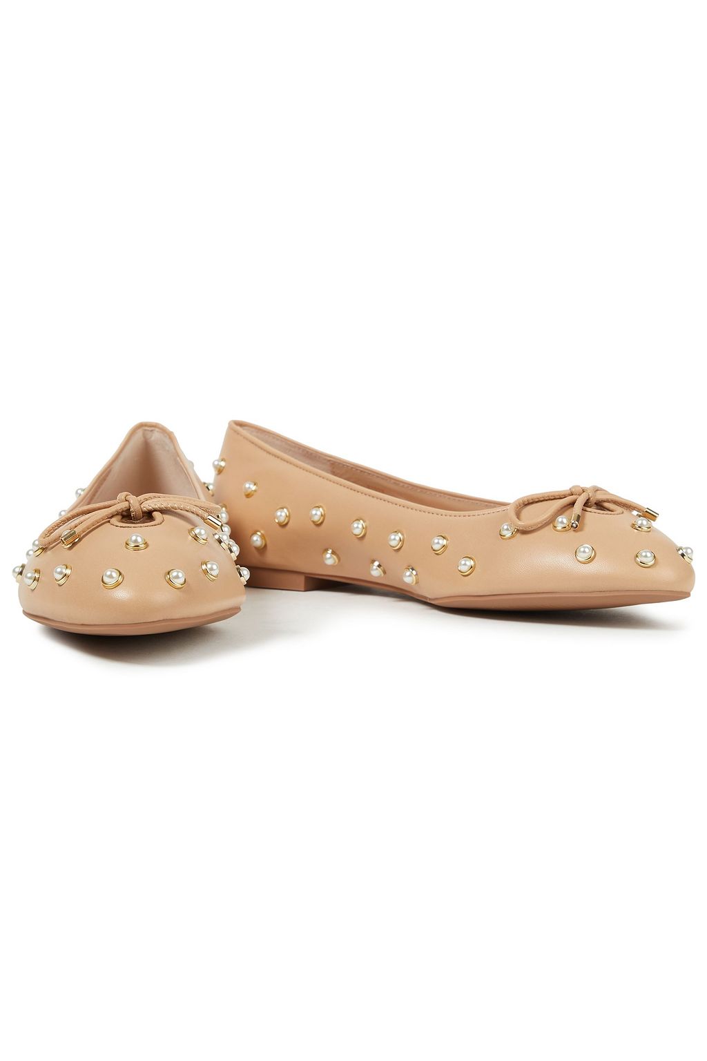 STUART WEITZMAN Gabby faux pearl-embellished leather ballet flats