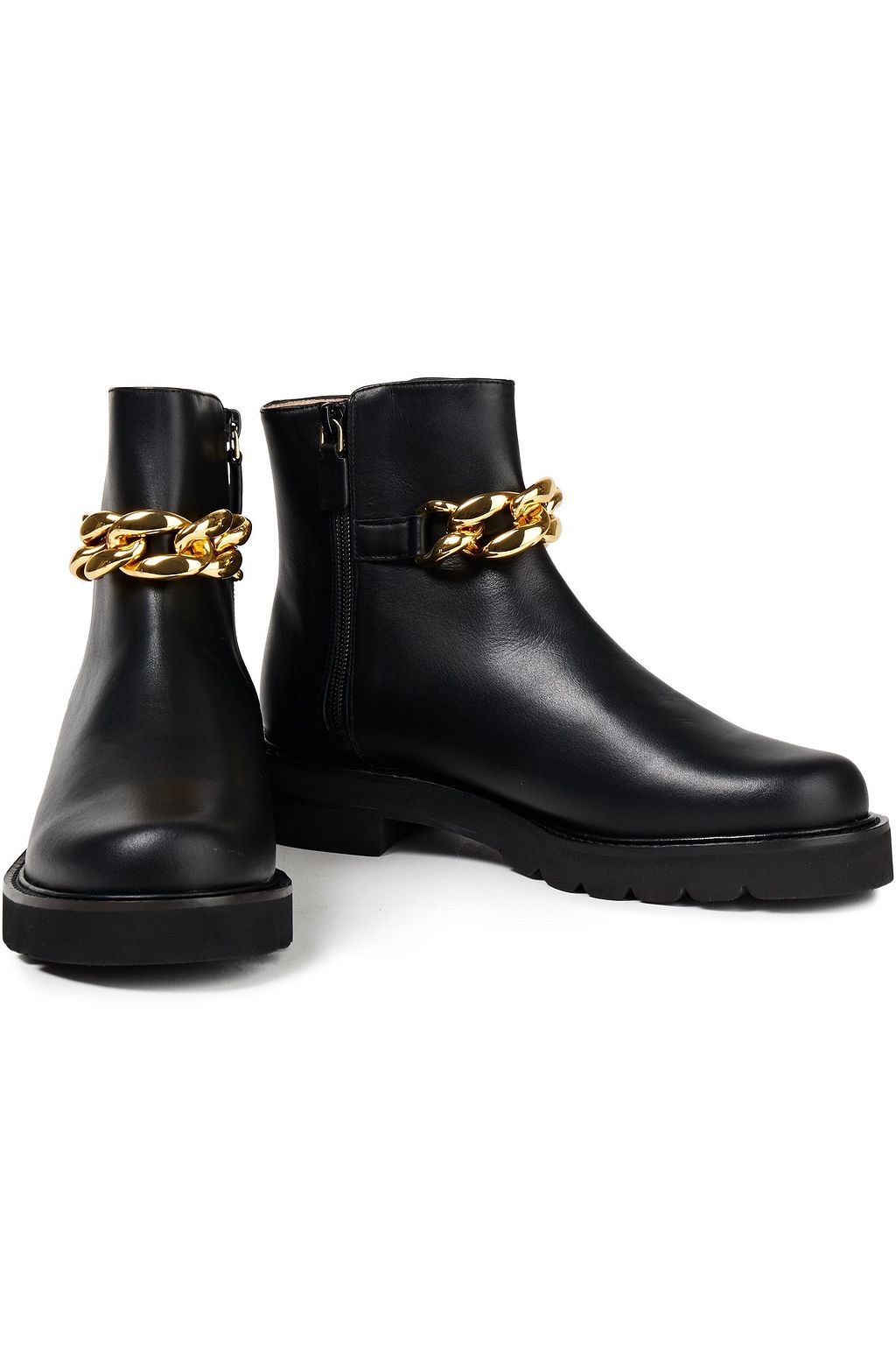 STUART WEITZMAN Chain-trimmed leather ankle boots