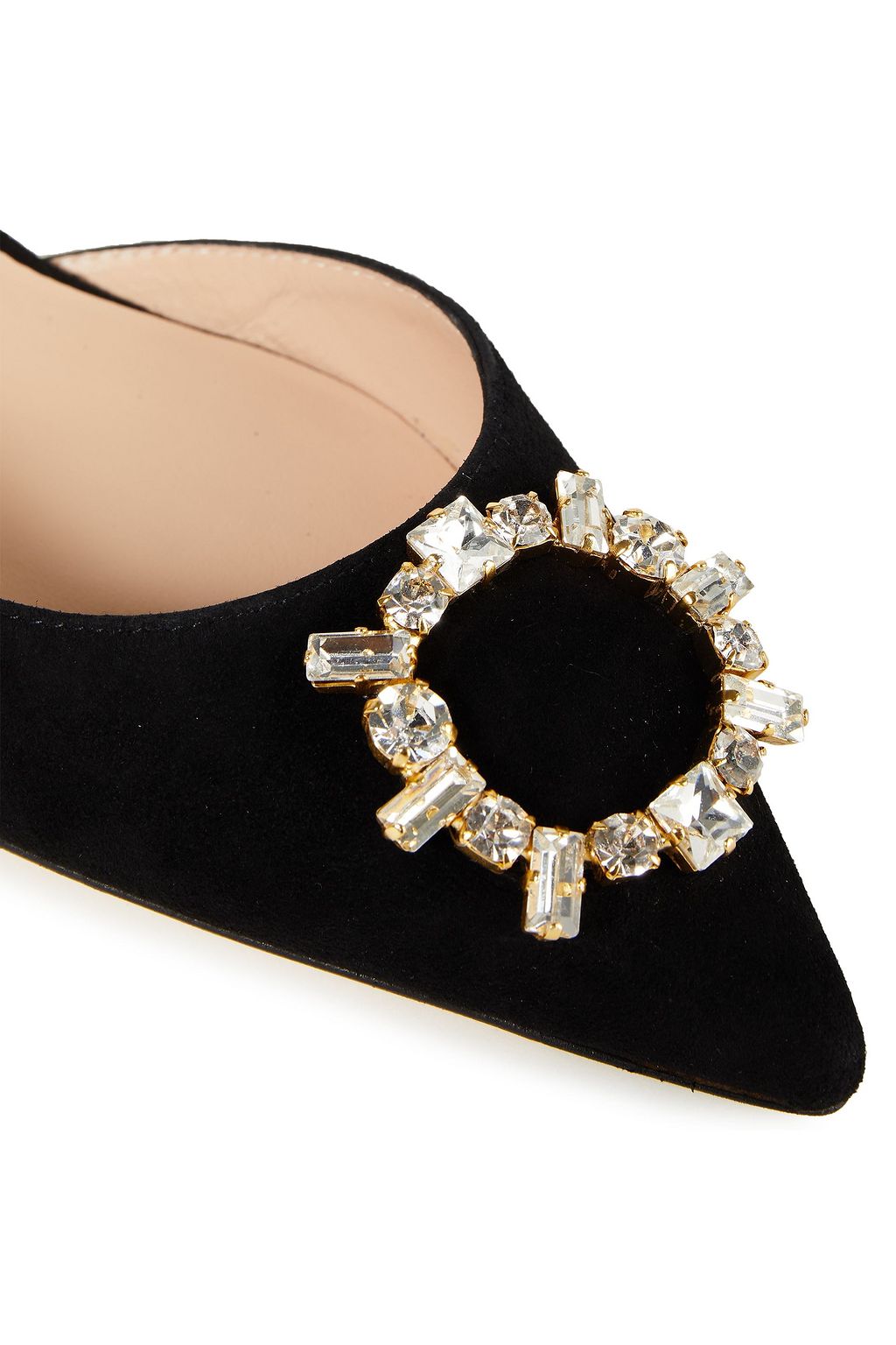 STUART WEITZMAN Meila 50 crystal-embellished suede slingback pumps