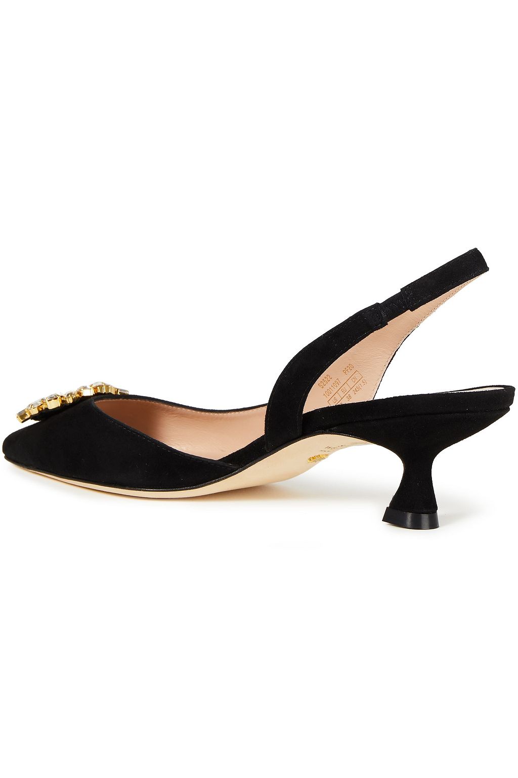 STUART WEITZMAN Meila 50 crystal-embellished suede slingback pumps
