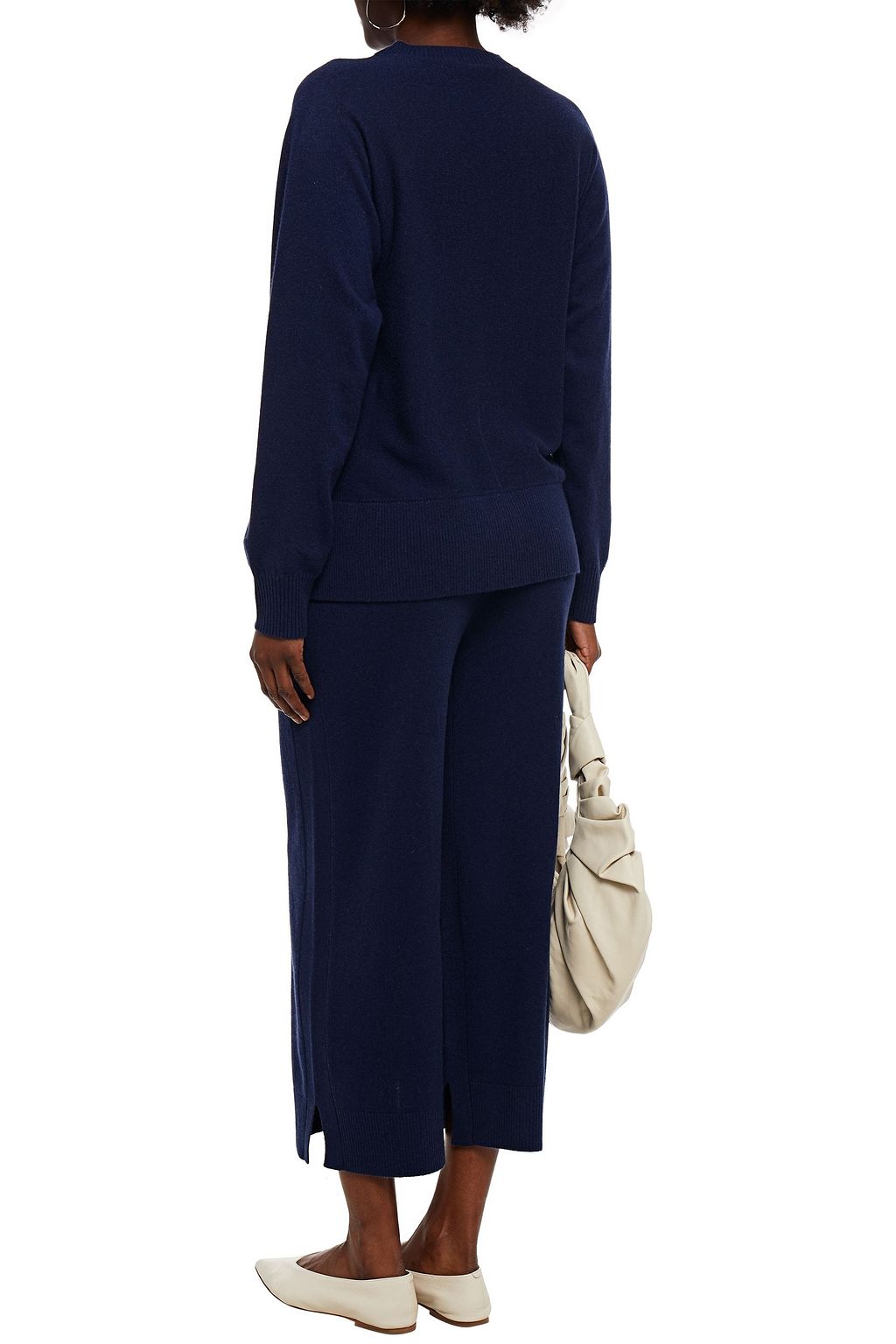 ROSETTA GETTY Cropped mélange cashmere wide-leg pants