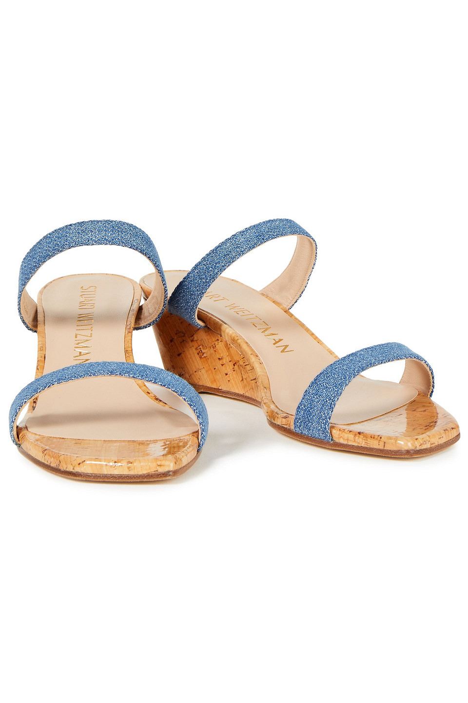 Stuart Weitzman Aleena 50 Denim Wedge Mules In Washed