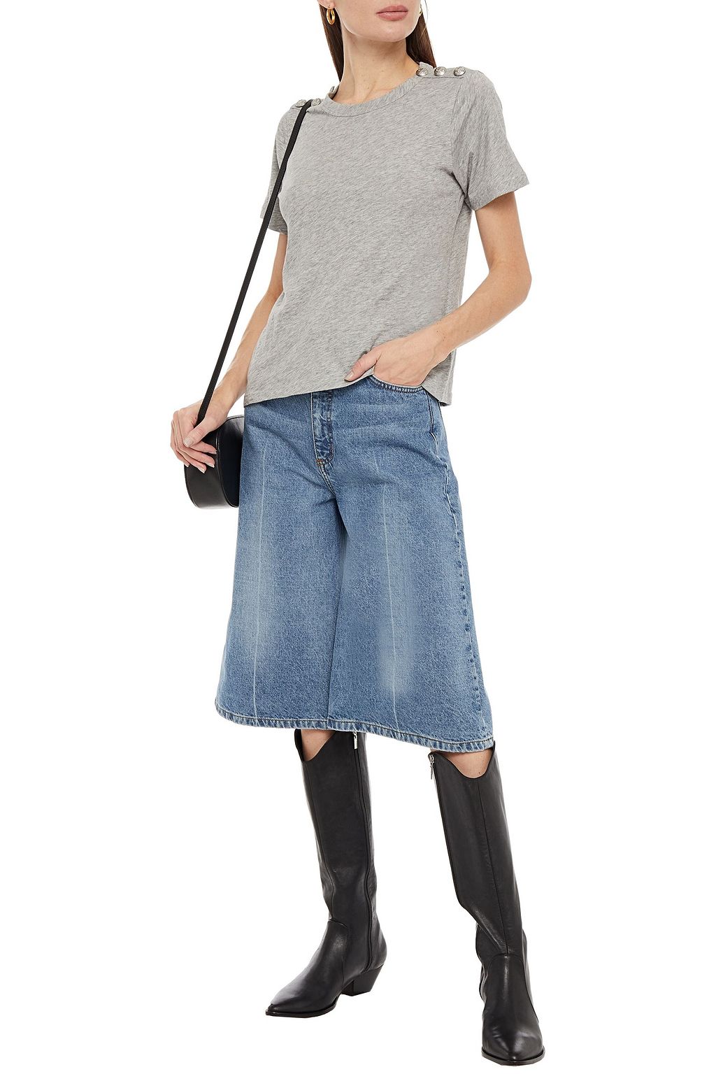 VERONICA BEARD Button-embellished Pima cotton-jersey T-shirt