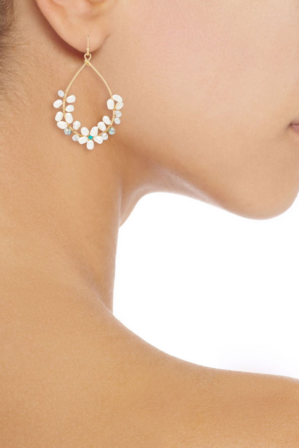 KENNETH JAY LANE Gold-tone, faux pearl, and crystal earrings