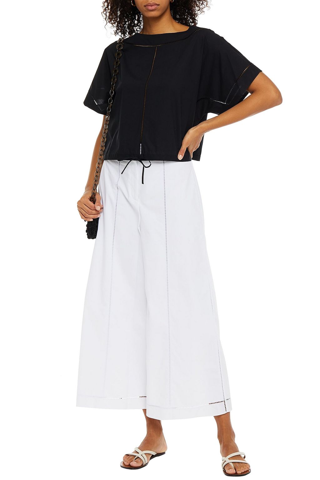 THEORY Lattice-trimmed cotton-poplin culottes