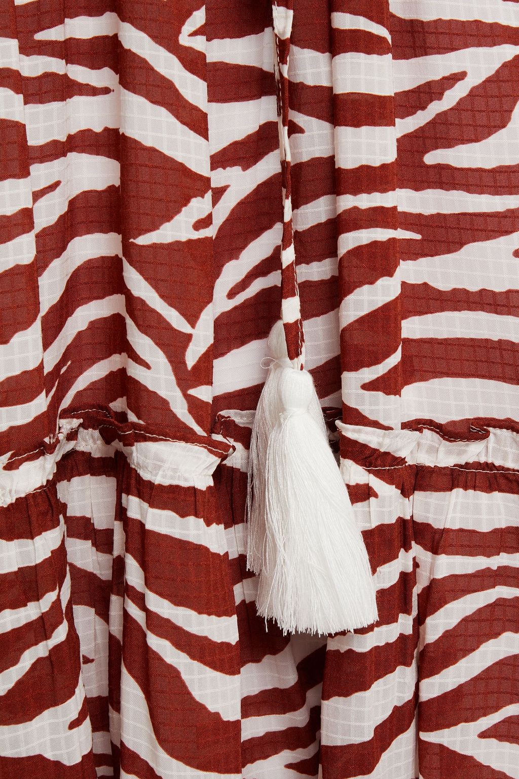 VERONICA BEARD Danica tasseled gathered tiger-print woven mini dress