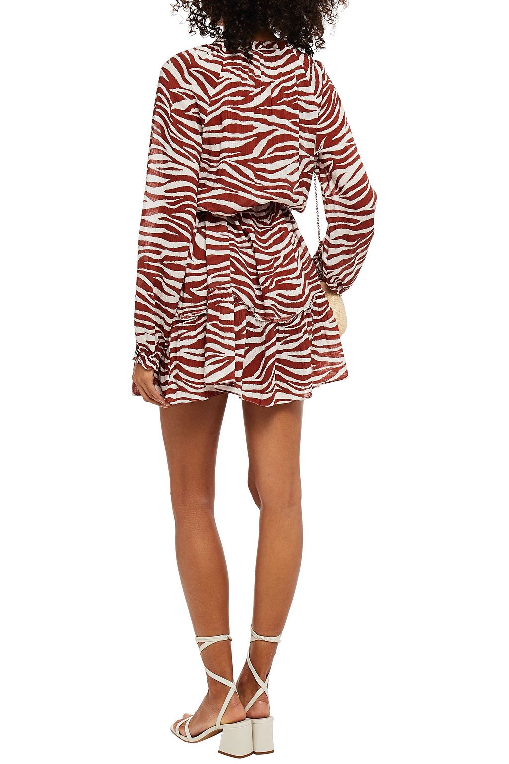 VERONICA BEARD Danica tasseled gathered tiger-print woven mini dress