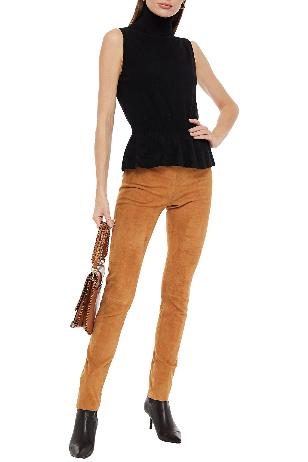 VERONICA BEARD Noor cashmere peplum turtleneck top