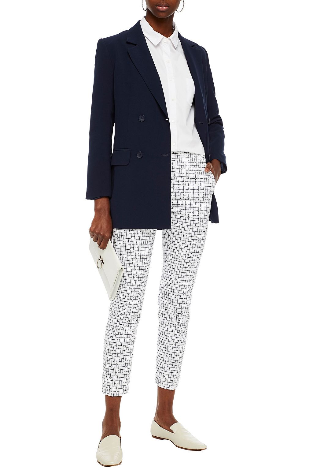 PIAZZA SEMPIONE Checked cotton-blend tweed slim-leg pants
