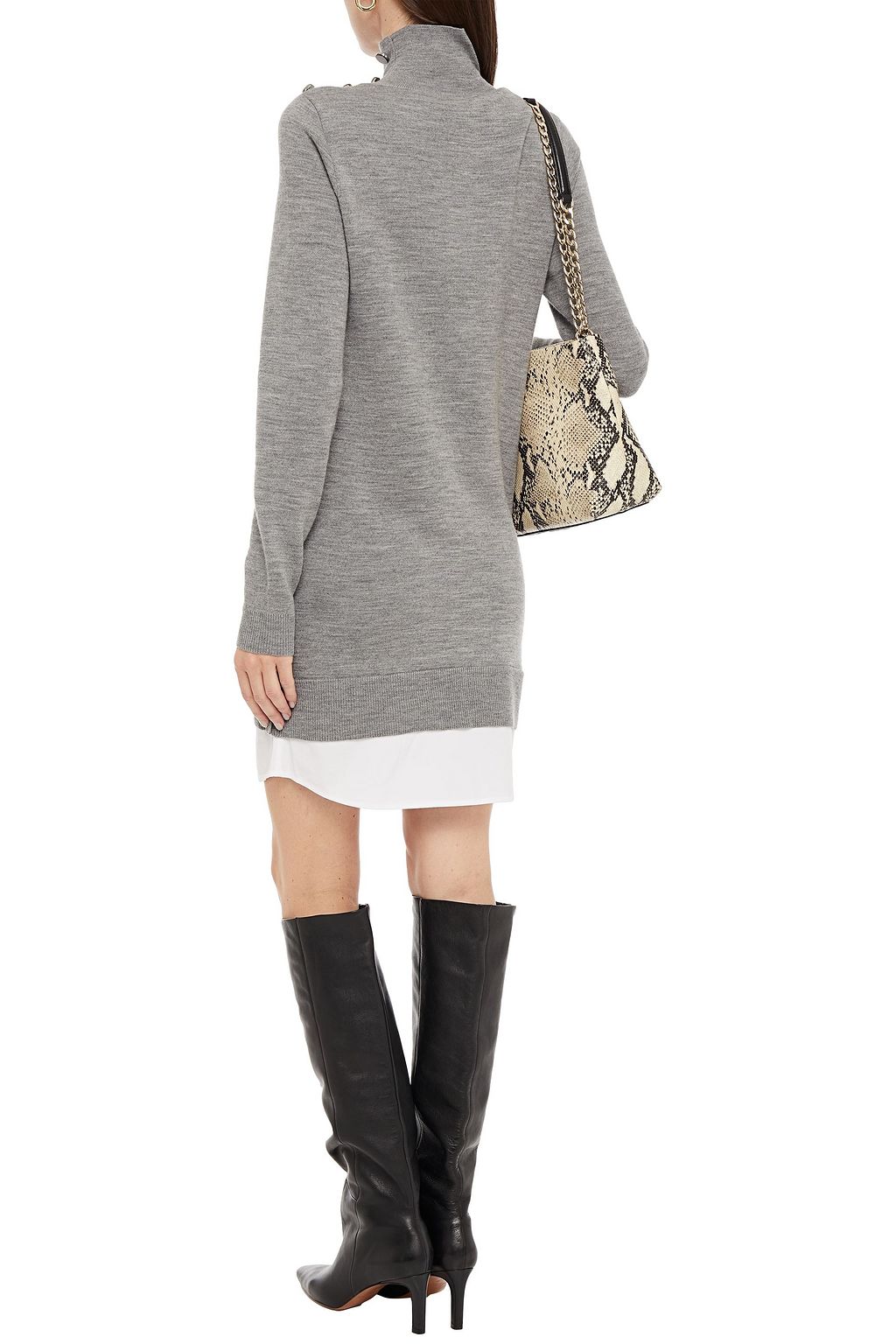 VERONICA BEARD Poplin-trimmed mélange wool-blend mini dress