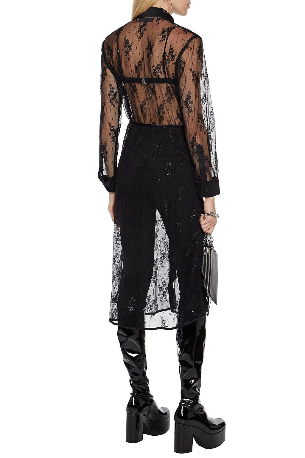 AMIRI Belted metallic wool-blend lace midi shirt dress
