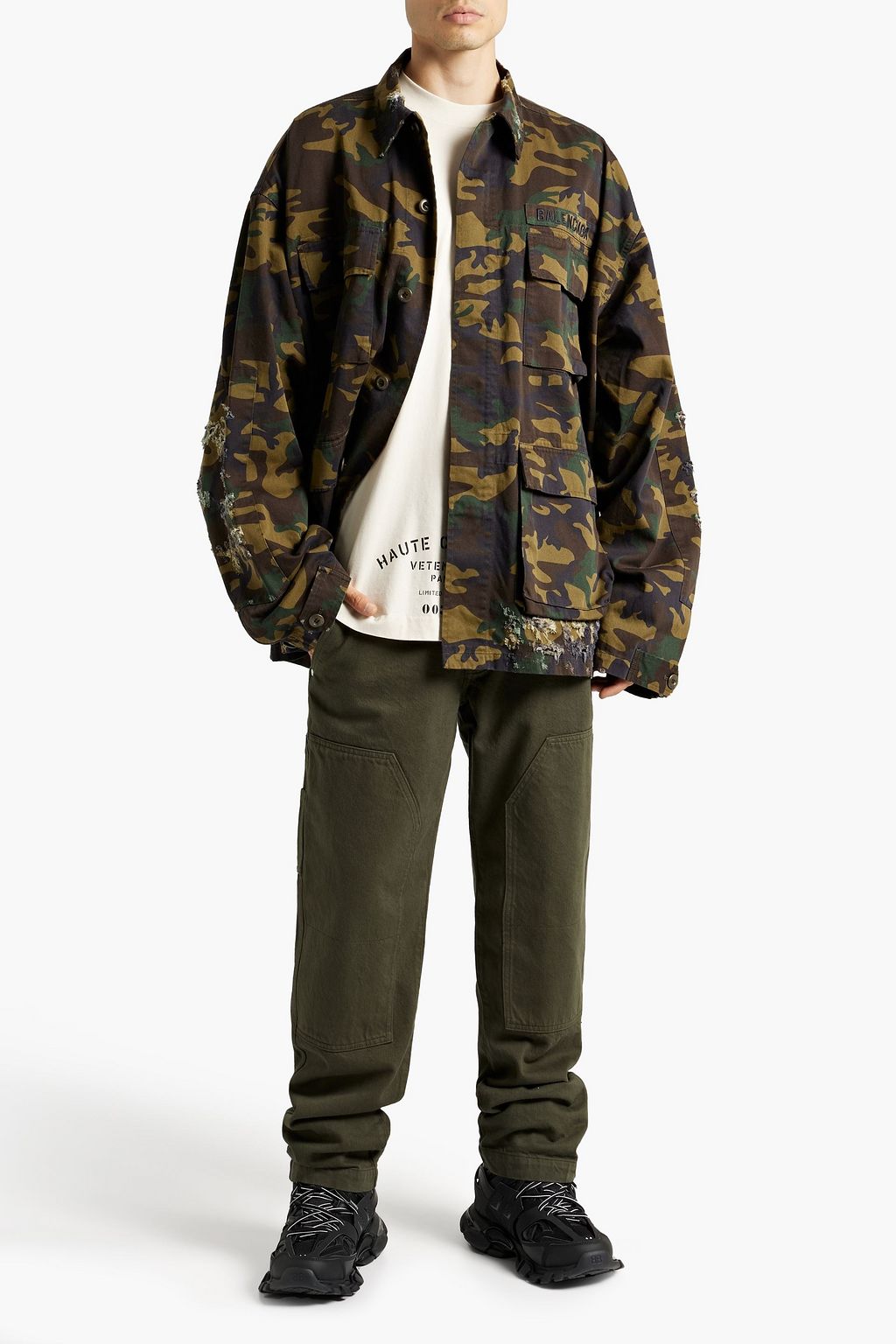 BALENCIAGA Distressed camouflage cotton-twill jacket