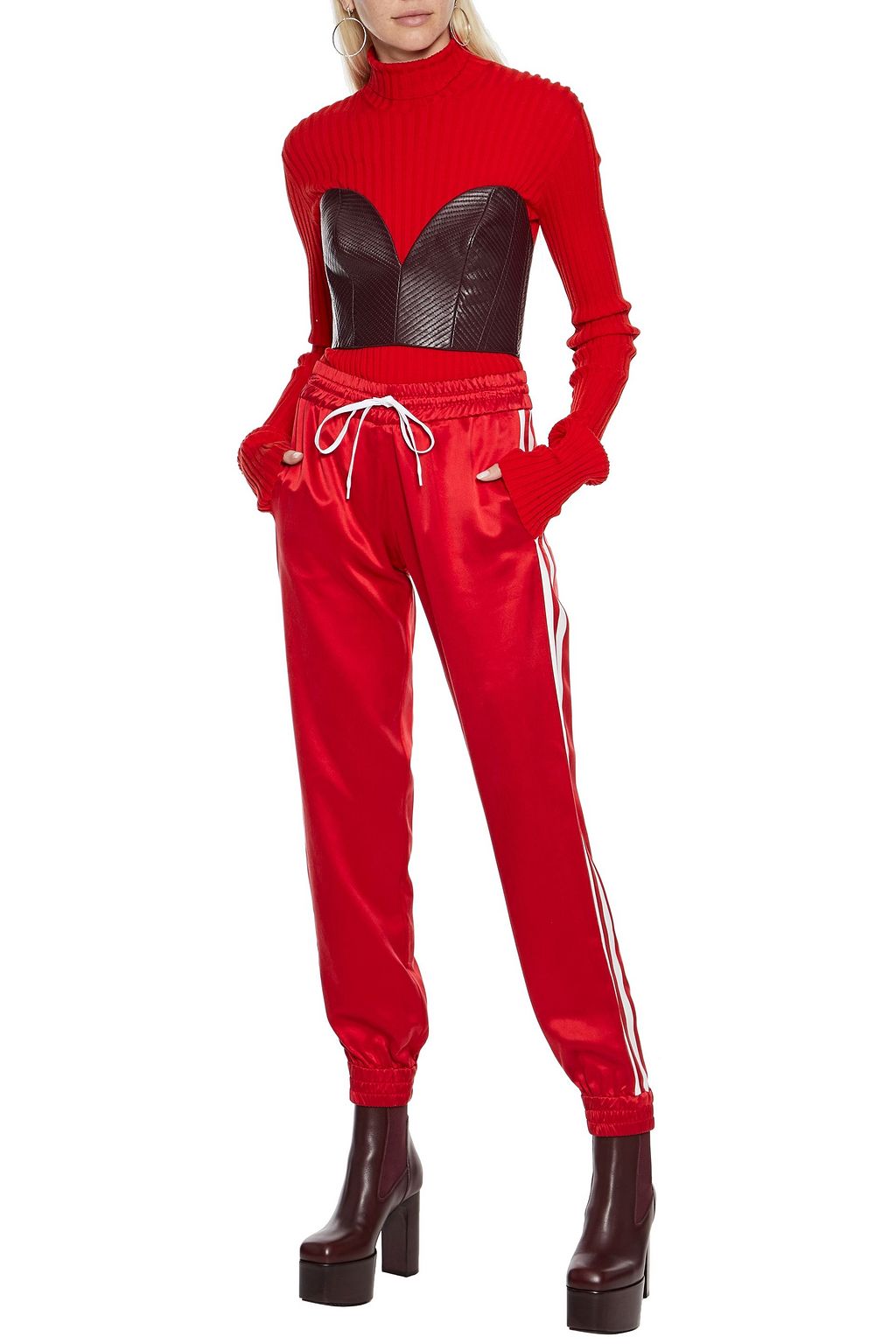 AMIRI Leather-trimmed washed-silk track pants