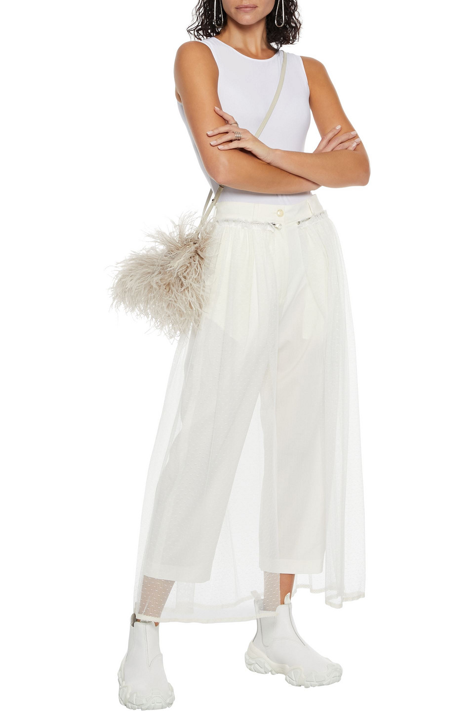 MM6 MAISON MARGIELA POINT D'ESPRIT-PANELED WOOL-BLEND STRAIGHT-LEG PANTS 3074457345627728148