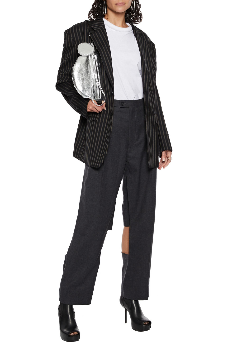 Oversized Striped Wool-twill Blazer In Black Oversized Striped Wool-twill Blazer In Black
