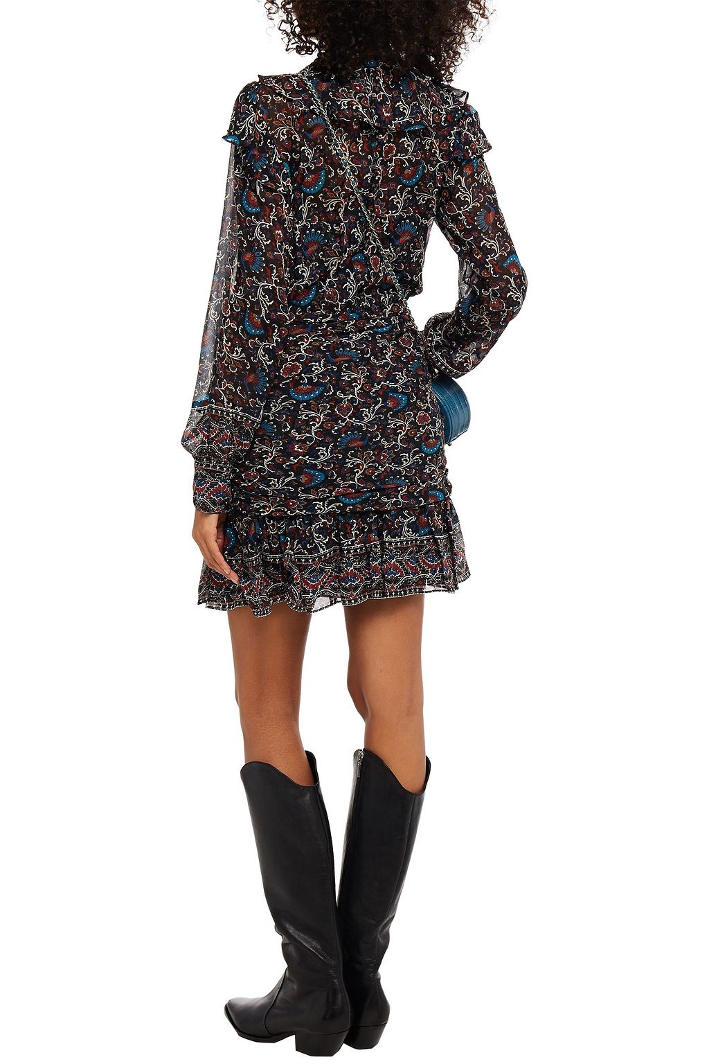VERONICA BEARD Jaylene ruffle-trimmed ruched printed silk-georgette mini dress