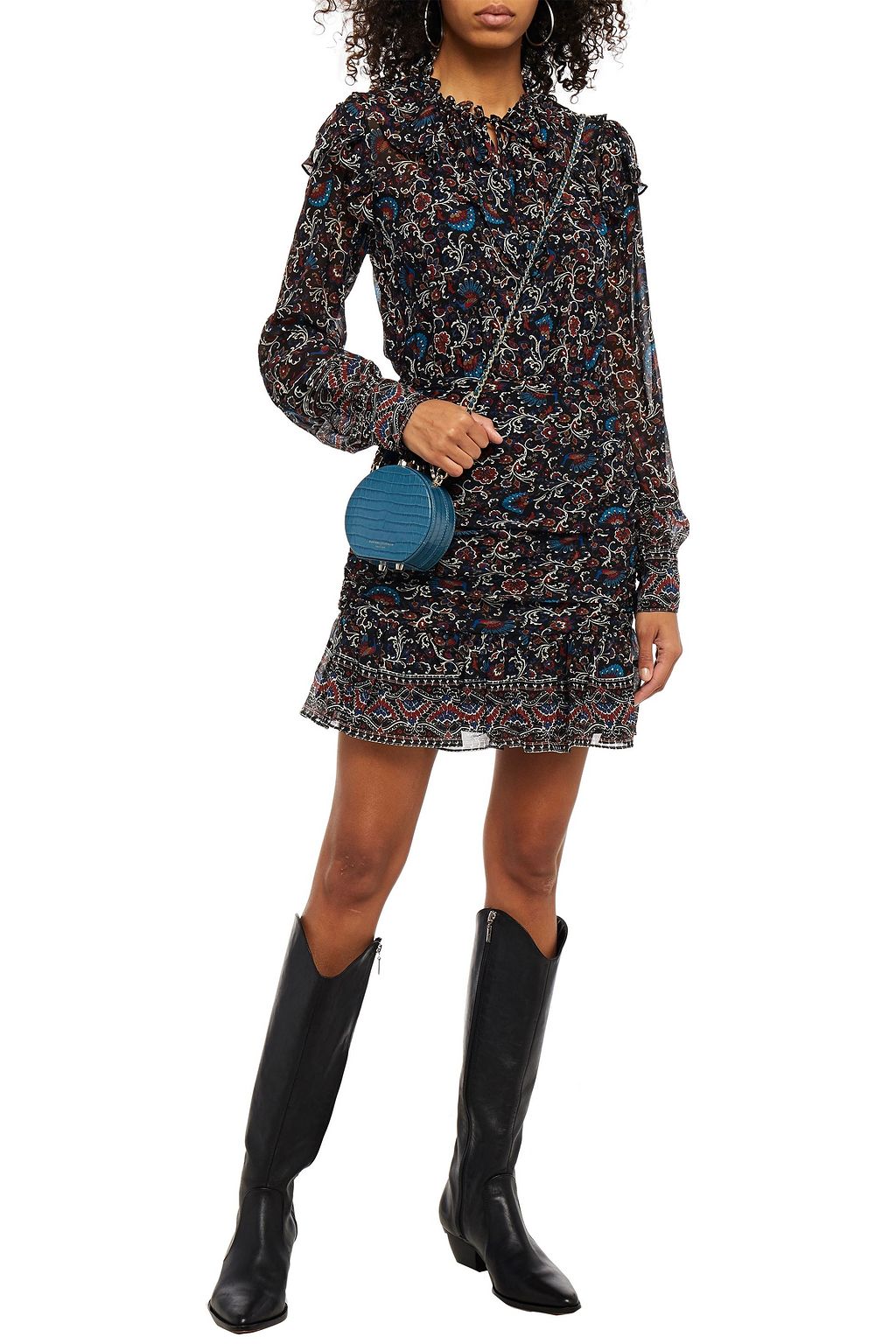 VERONICA BEARD Jaylene ruffle-trimmed ruched printed silk-georgette mini dress