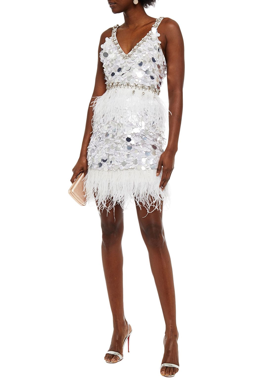 White Feather-embellished sequined 