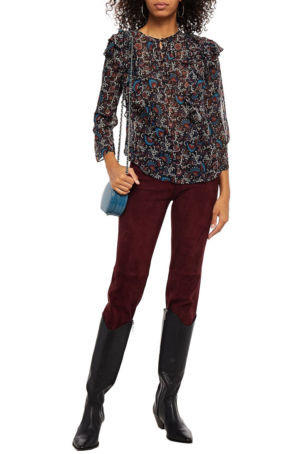 VERONICA BEARD Aneri ruffled printed silk-georgette blouse