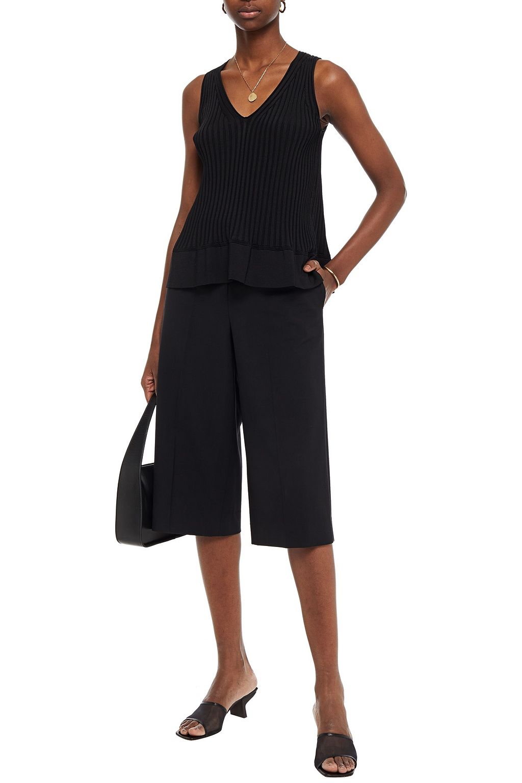 THEORY Flared ribbed-knit top