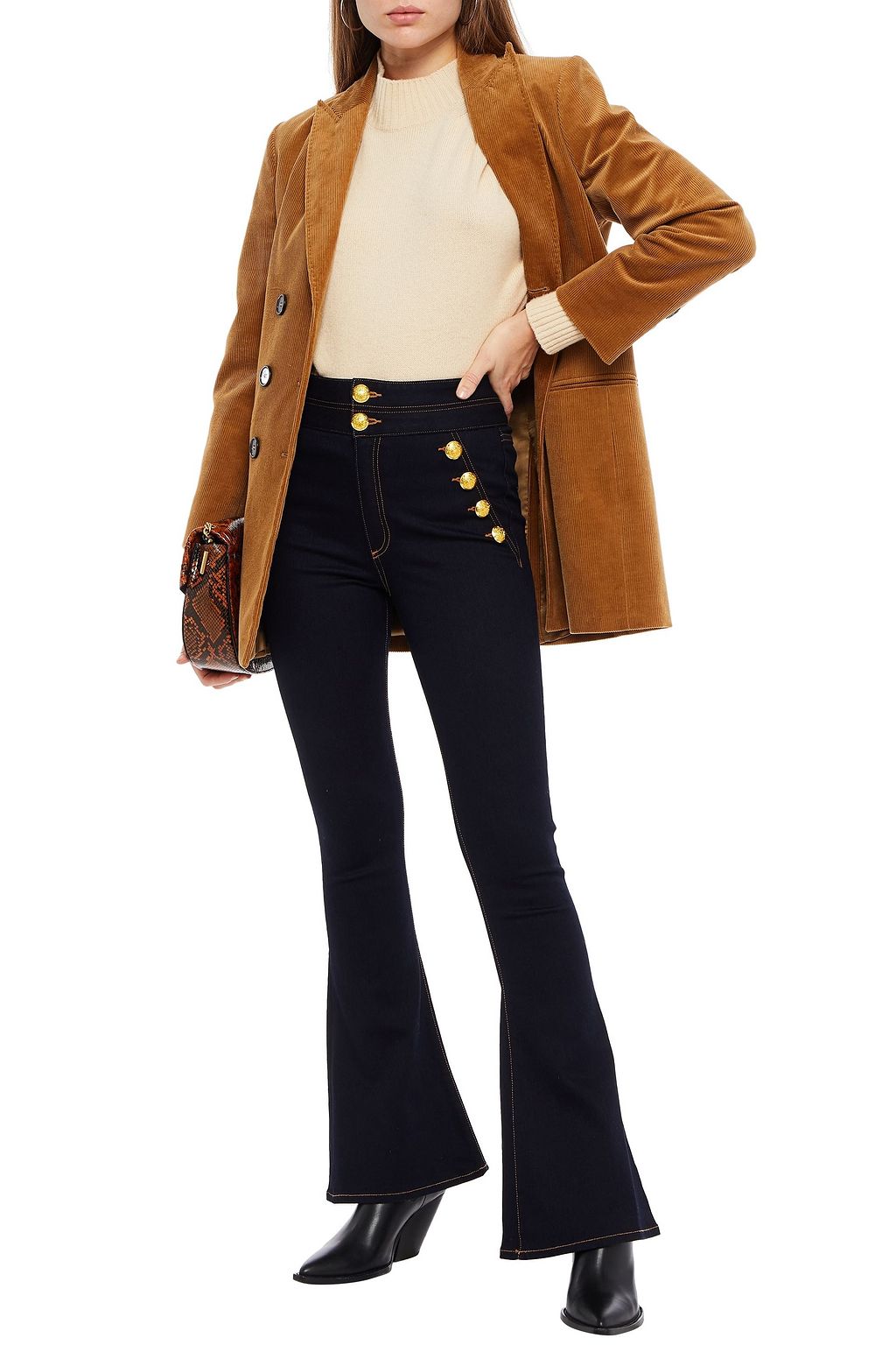 VERONICA BEARD Button-embellished high-rise flared jeans