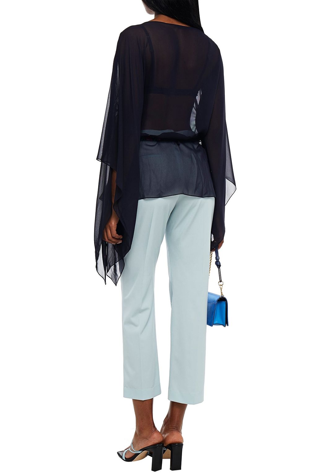 ROBERTO CAVALLI Tie-front embellished printed silk-crepe blouse
