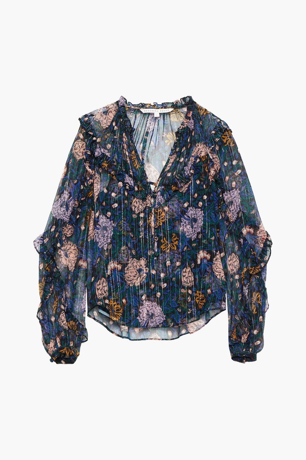 VERONICA BEARD Abra ruffled floral-print metallic silk-blend georgette  blouse | Sale up to 70% off | THE OUTNET