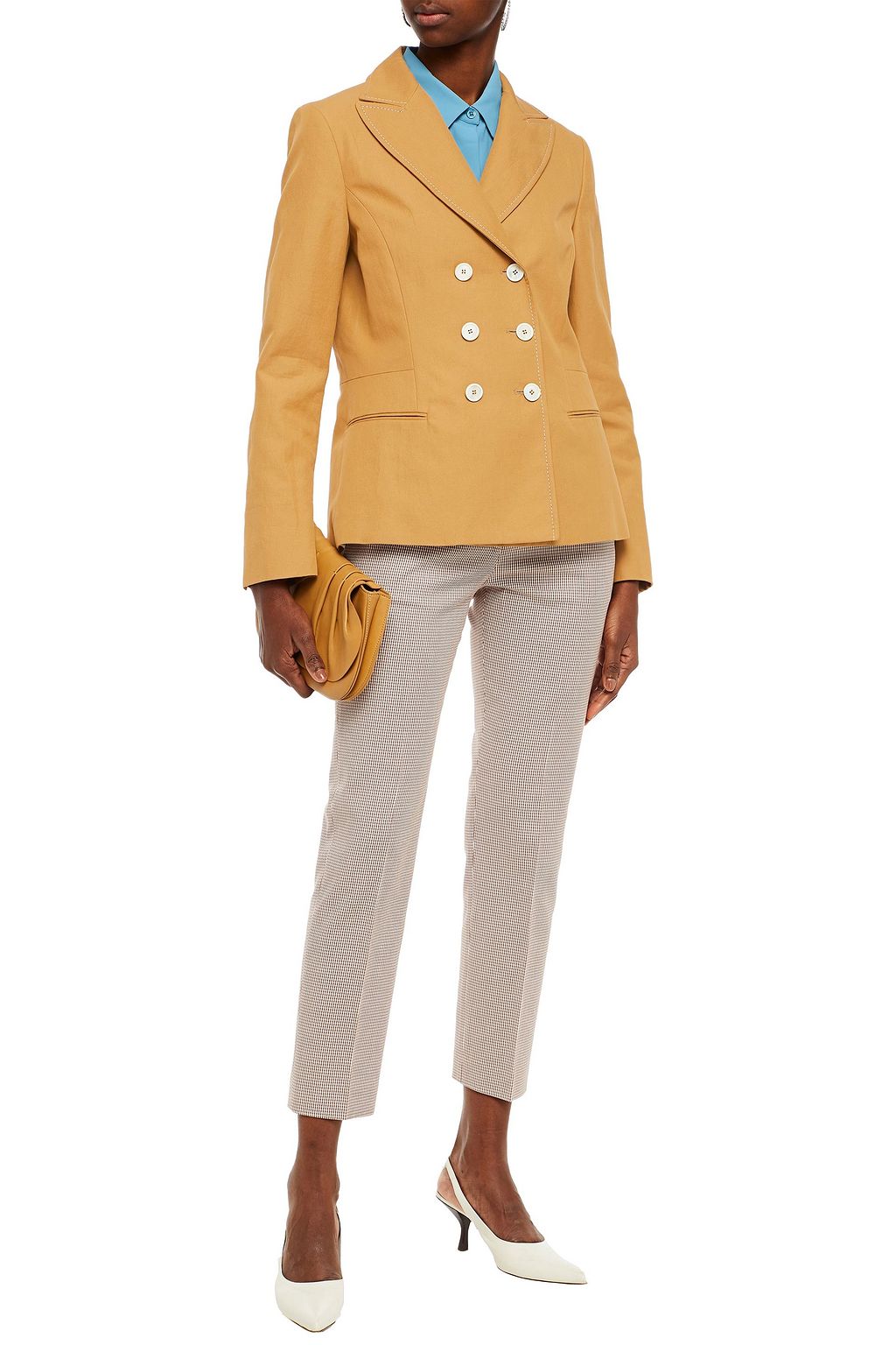 PIAZZA SEMPIONE Double-breasted cotton and ramie-blend gabardine blazer