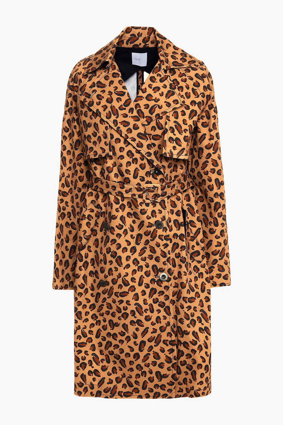 Convertible leopard-print stretch-cotton gabardine trench coat