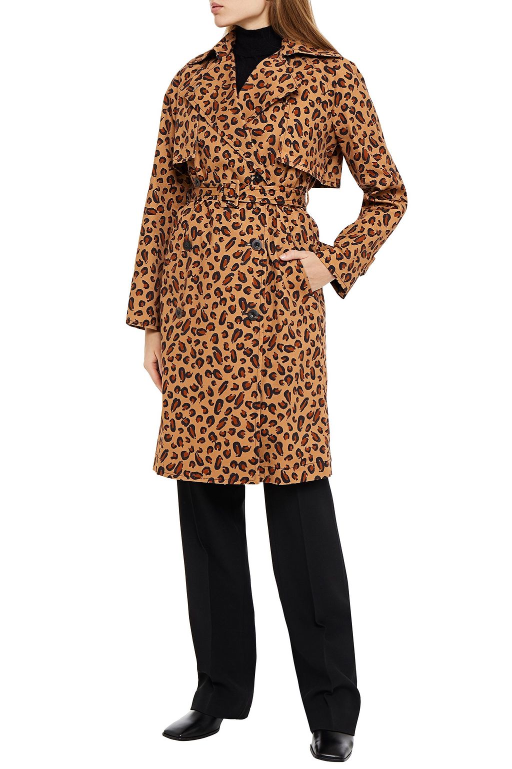 ROSETTA GETTY Convertible leopard-print stretch-cotton gabardine trench coat